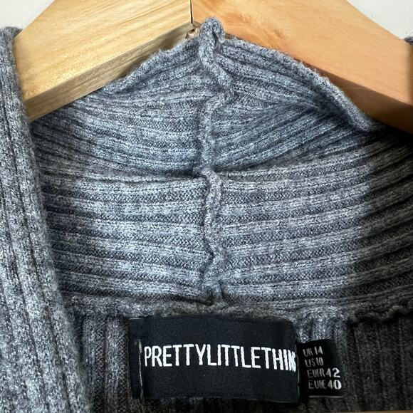 NWT PrettyLittleThing Tall Knitted Rib Cross Front Top Womens 10 Gray Minimalist - Picture 6 of 7